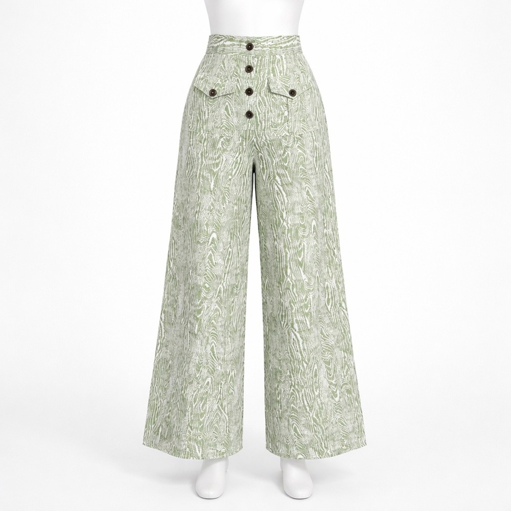 Anthropologie C/MEO Arbor Wide Leg‎ Pants Women's 2 XS Green Print High Waist